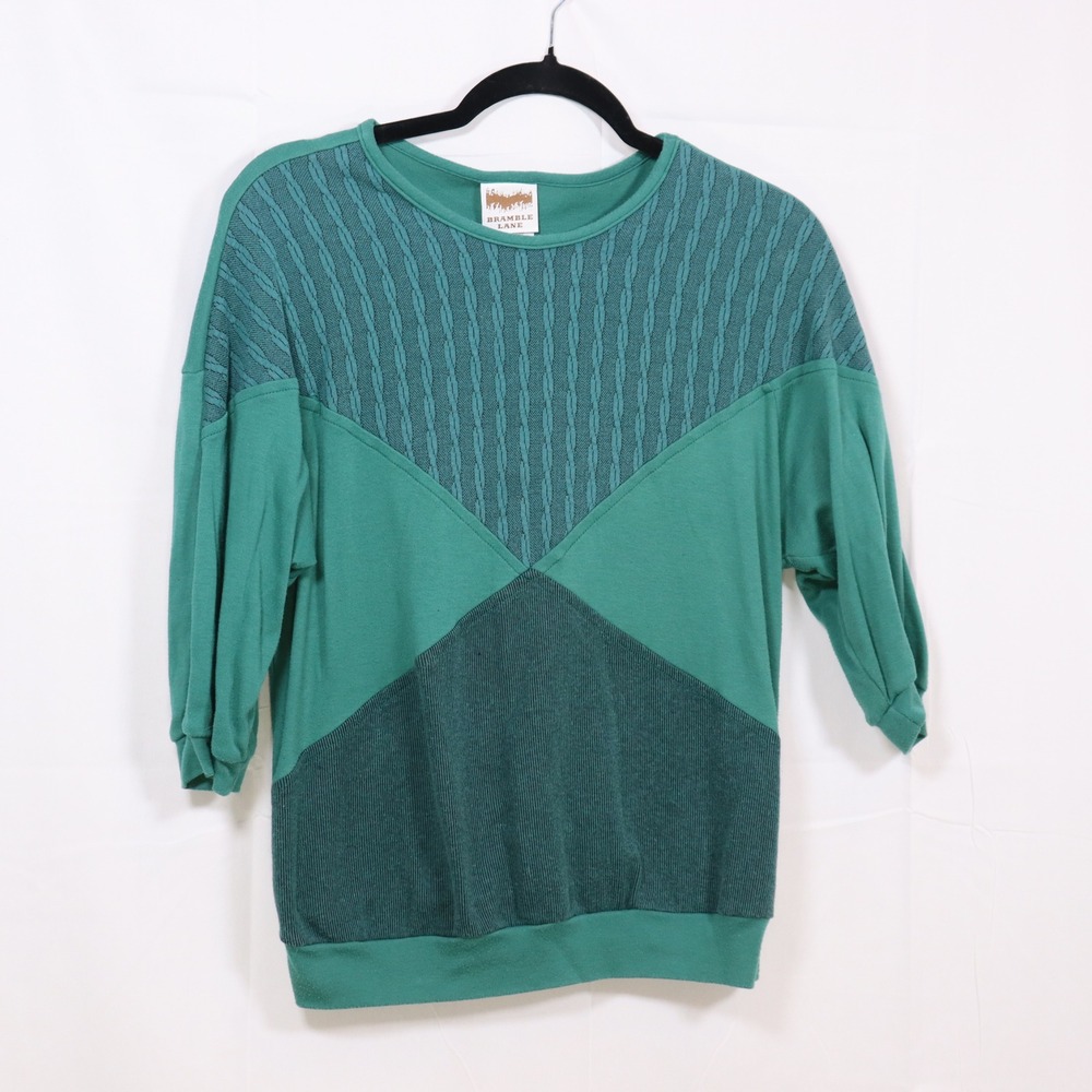 Bramble Lane Sweatshirt Medium Green Womens Colorblock Vintage Pullover